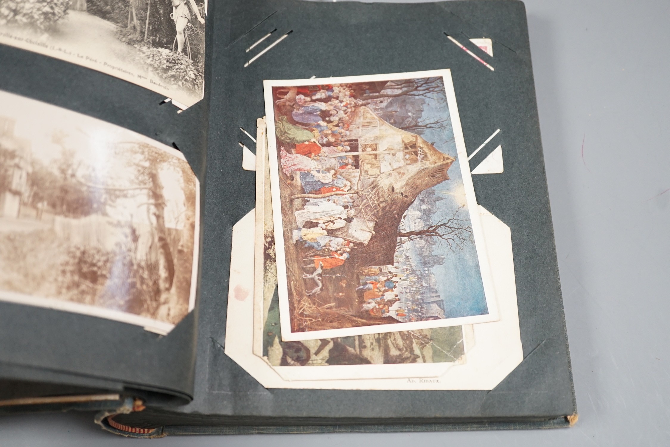 Two albums of postcards including novelty, British scenes and continental scenes including Dubrovnik, Penang, Paris etc.